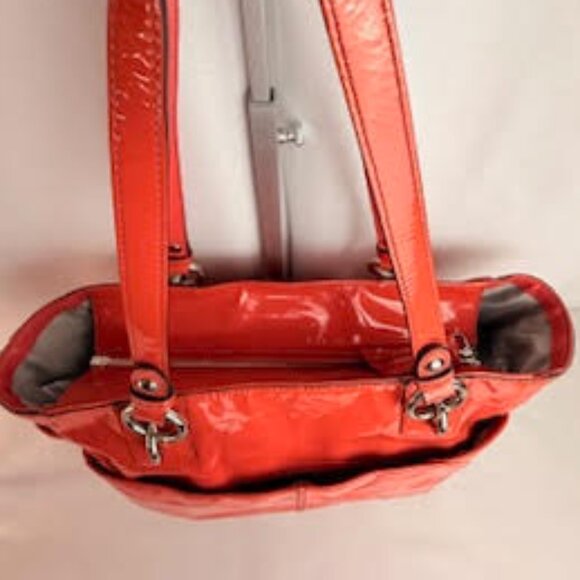 Coach Patent Leather Red Signature Embossed Tote Bag Shoulder Purse - Picture 7 of 11